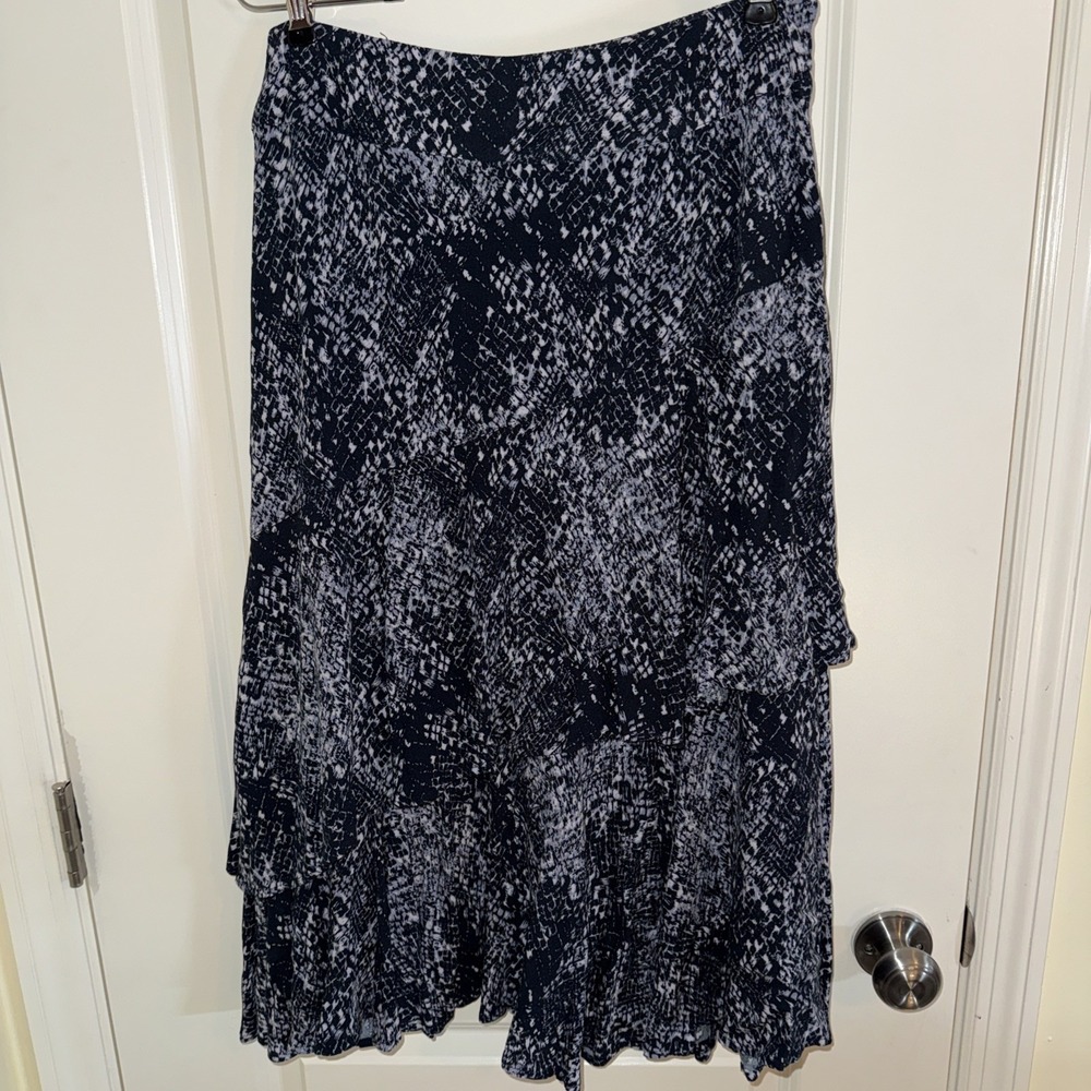 Free‎ People Kiss Me Baby Tiered Midi Skirt Blue Grey Snake Print Sz 4 Boho